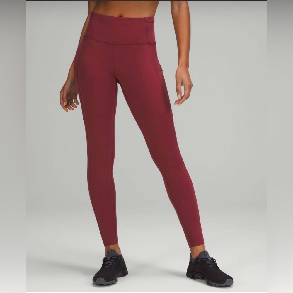lululemon Fast and Free High-Rise Brushed Tight 28" Nulux Mulled Wine Size 6